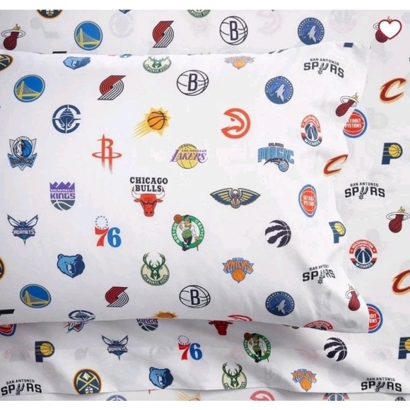 POTTERY BARN TEEN NBA ALL TEAMS LOGO SHEET SET FULL SIZE MULTI NEW - Picture 2 of 2